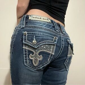 Rock Revival Dark Blue Boot Cut Jeans with Silver Accents